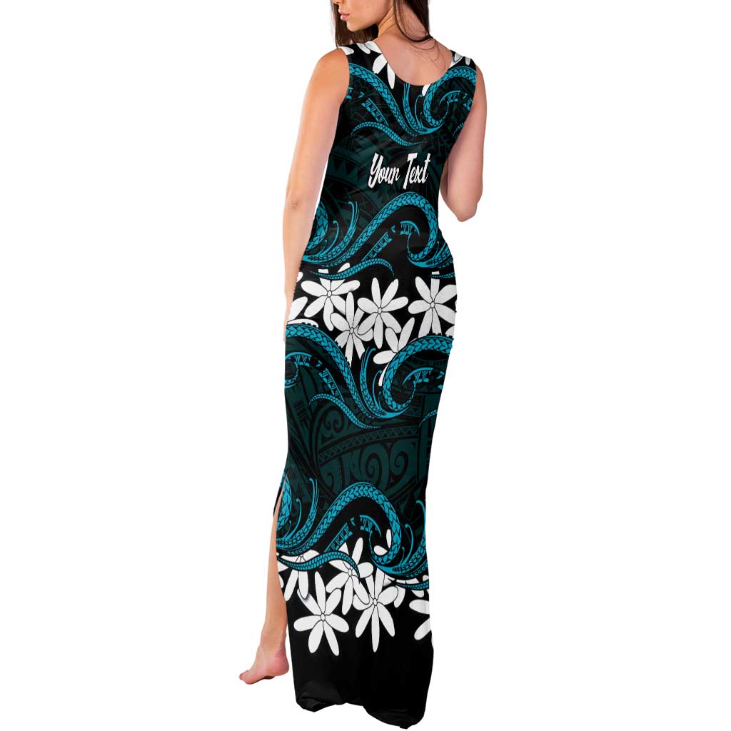 Personalised Cook Islands Penrhyn Atoll Tank Maxi Dress Tiare Maori Polynesian Waves Tattoo
