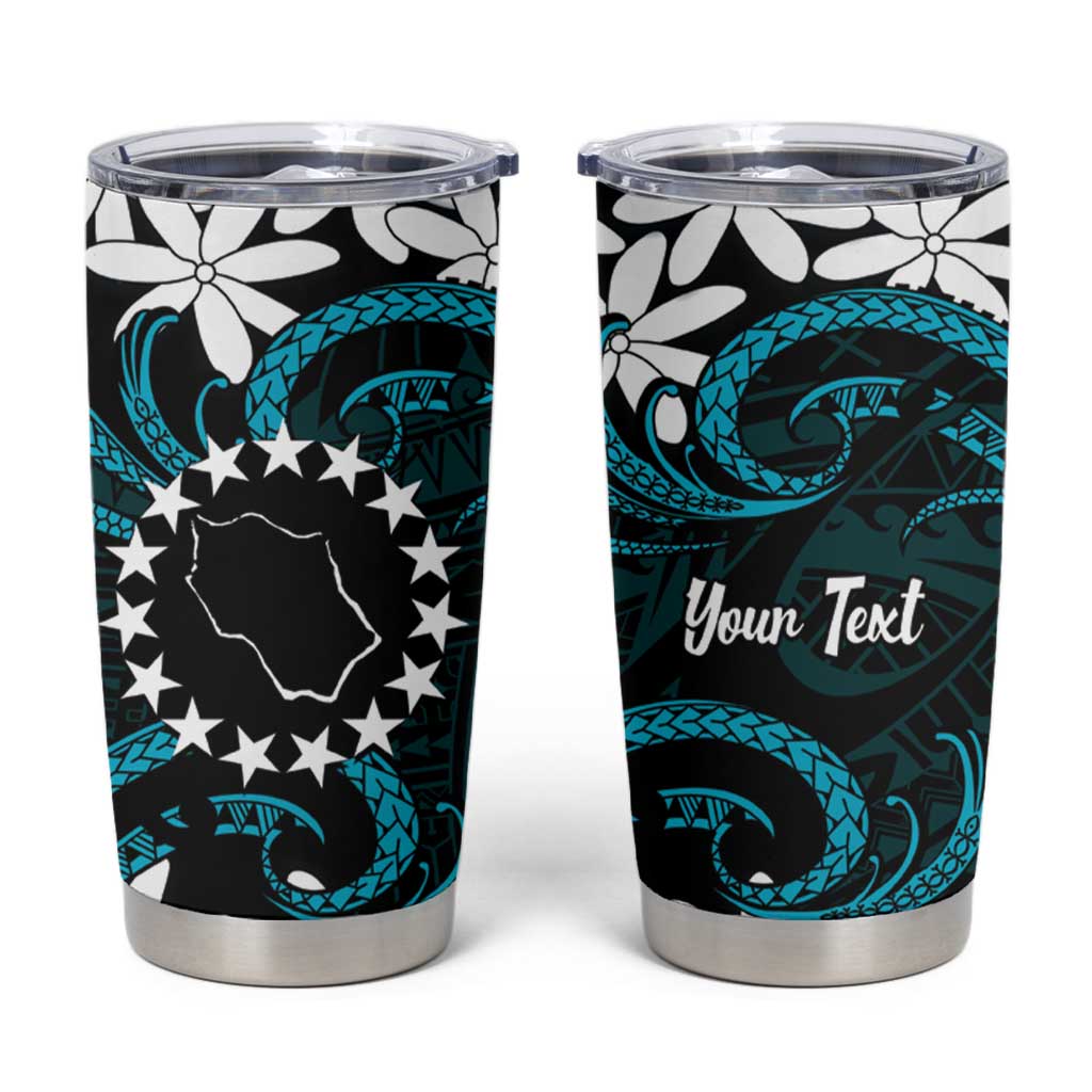Personalised Cook Islands Penrhyn Atoll Tumbler Cup Tiare Maori Polynesian Waves Tattoo