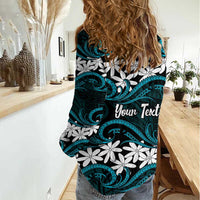 Personalised Cook Islands Penrhyn Atoll Women Casual Shirt Tiare Maori Polynesian Waves Tattoo