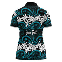 Personalised Cook Islands Penrhyn Atoll Women Polo Shirt Tiare Maori Polynesian Waves Tattoo