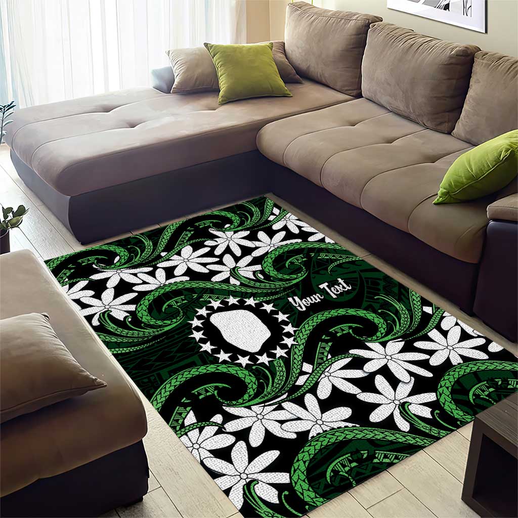 Personalised Cook Islands Mitiaro Area Rug Tiare Maori Polynesian Waves Tattoo