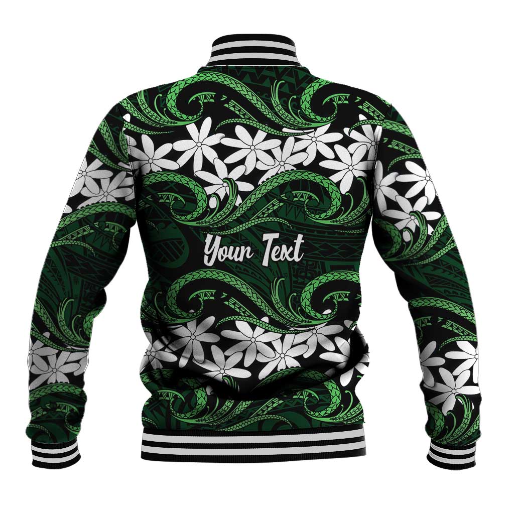 Personalised Cook Islands Mitiaro Baseball Jacket Tiare Maori Polynesian Waves Tattoo