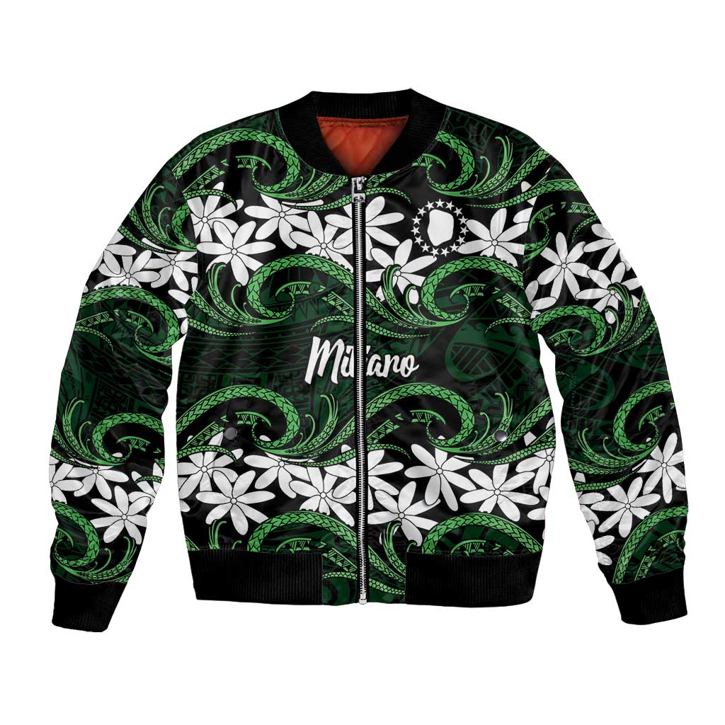 Personalised Cook Islands Mitiaro Bomber Jacket Tiare Maori Polynesian Waves Tattoo