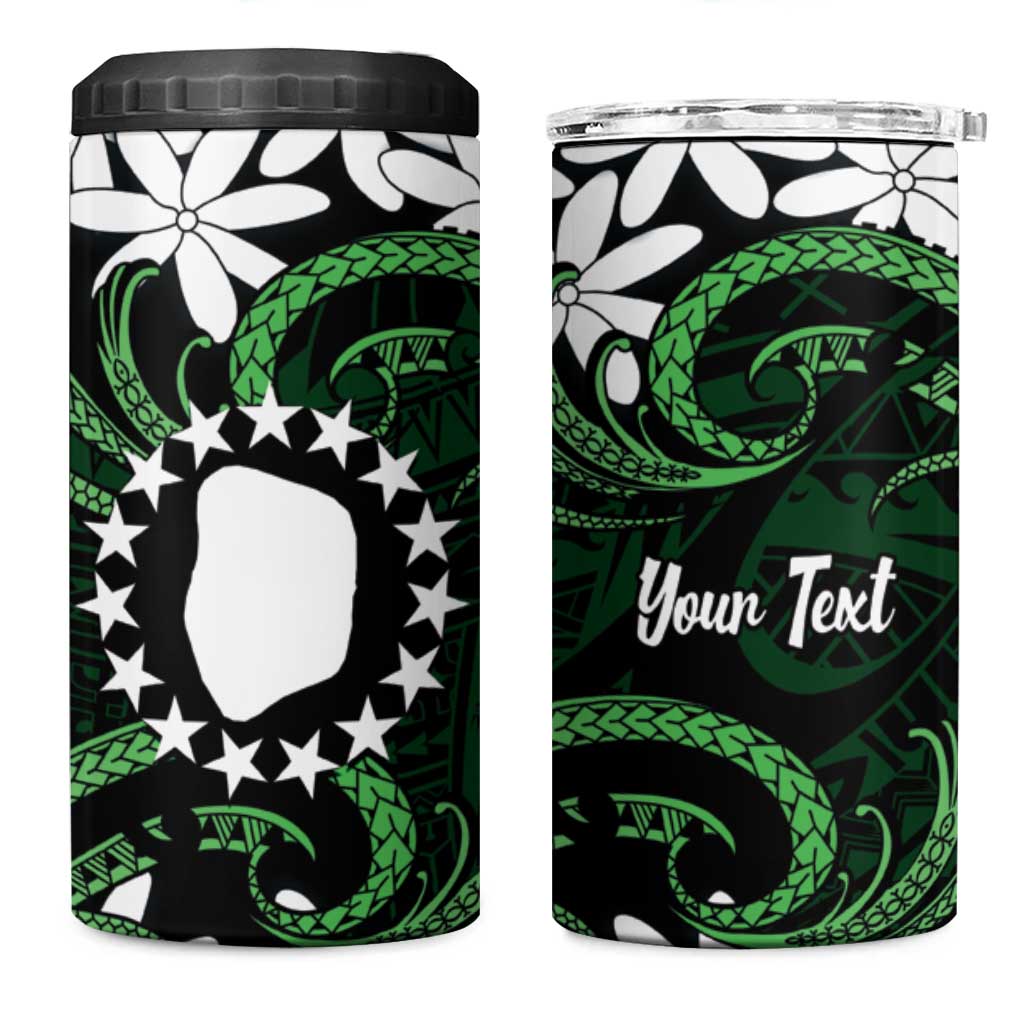 Personalised Cook Islands Mitiaro 4 in 1 Can Cooler Tumbler Tiare Maori Polynesian Waves Tattoo LT14 One Size: 16 oz Green - Polynesian Pride