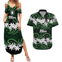 Personalised Cook Islands Mitiaro Couples Matching Summer Maxi Dress and Hawaiian Shirt Tiare Maori Polynesian Waves Tattoo