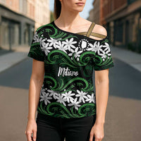 Personalised Cook Islands Mitiaro Cross Shoulder Shirt Tiare Maori Polynesian Waves Tattoo