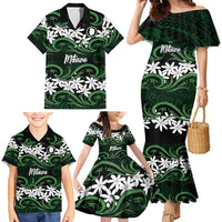 Personalised Cook Islands Mitiaro Family Matching Mermaid Dress and Hawaiian Shirt Tiare Maori Polynesian Waves Tattoo
