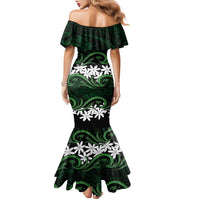 Personalised Cook Islands Mitiaro Family Matching Mermaid Dress and Hawaiian Shirt Tiare Maori Polynesian Waves Tattoo