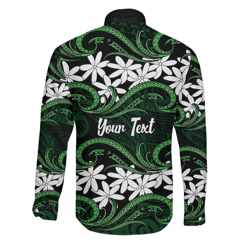 Personalised Cook Islands Mitiaro Family Matching Off The Shoulder Long Sleeve Dress and Hawaiian Shirt Tiare Maori Polynesian Waves Tattoo