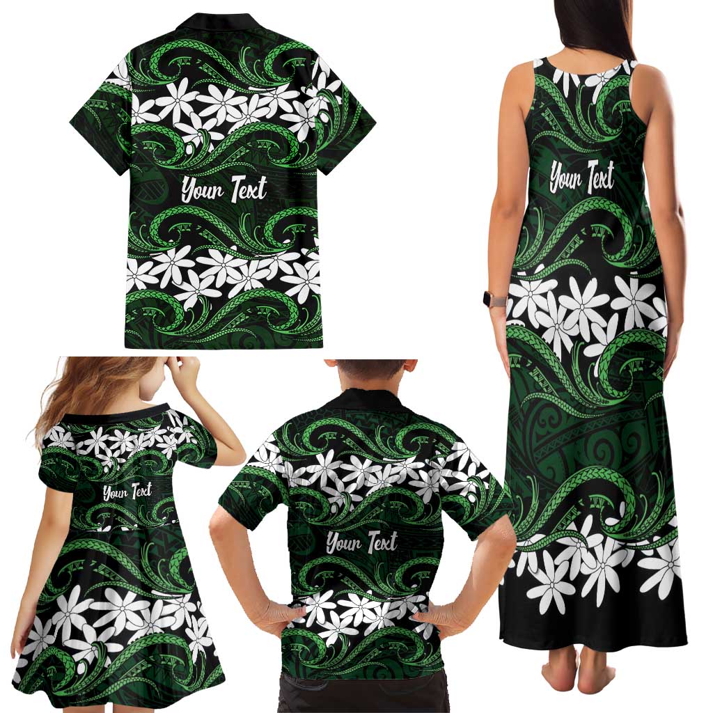 Personalised Cook Islands Mitiaro Family Matching Tank Maxi Dress and Hawaiian Shirt Tiare Maori Polynesian Waves Tattoo