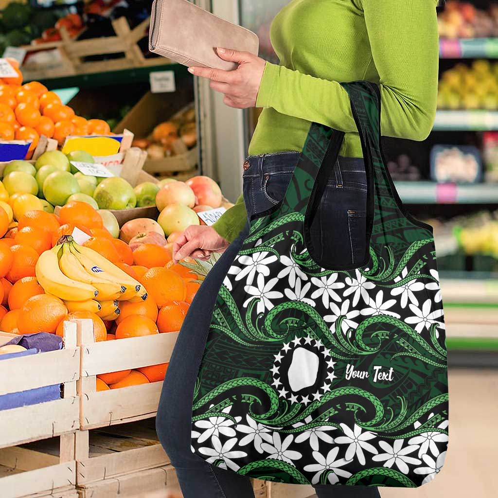 Personalised Cook Islands Mitiaro Grocery Bag Tiare Maori Polynesian Waves Tattoo