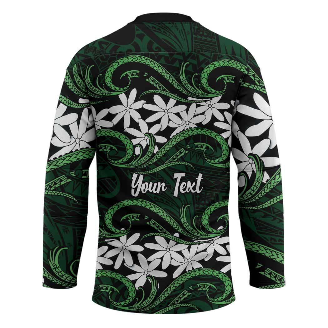 Personalised Cook Islands Mitiaro Hockey Jersey Tiare Maori Polynesian Waves Tattoo