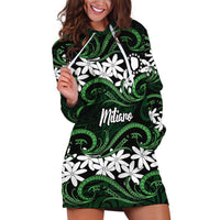 Personalised Cook Islands Mitiaro Hoodie Dress Tiare Maori Polynesian Waves Tattoo LT14 Green - Polynesian Pride