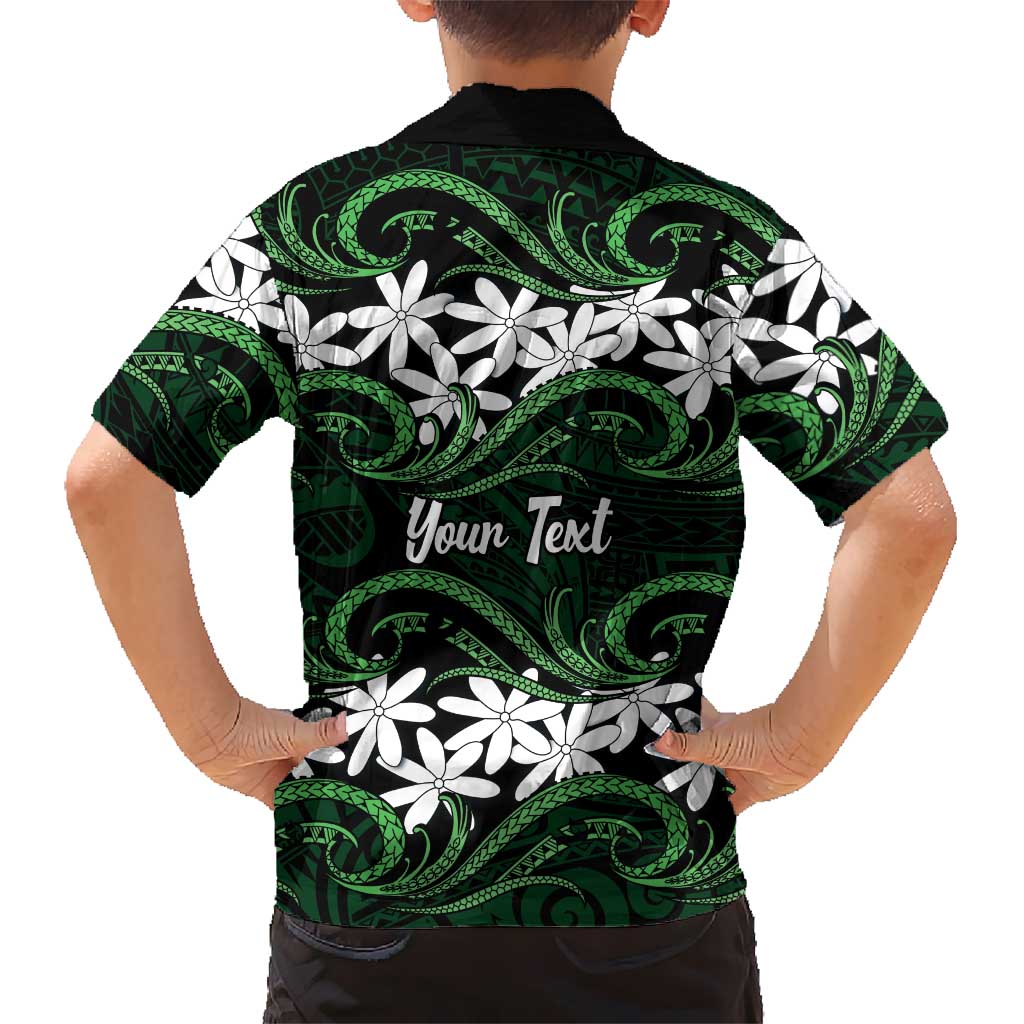 Personalised Cook Islands Mitiaro Kid Hawaiian Shirt Tiare Maori Polynesian Waves Tattoo