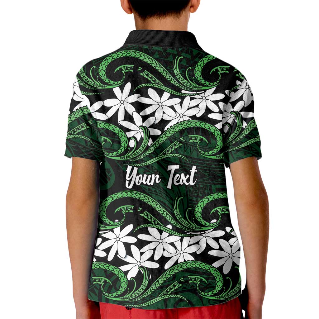 Personalised Cook Islands Mitiaro Kid Polo Shirt Tiare Maori Polynesian Waves Tattoo