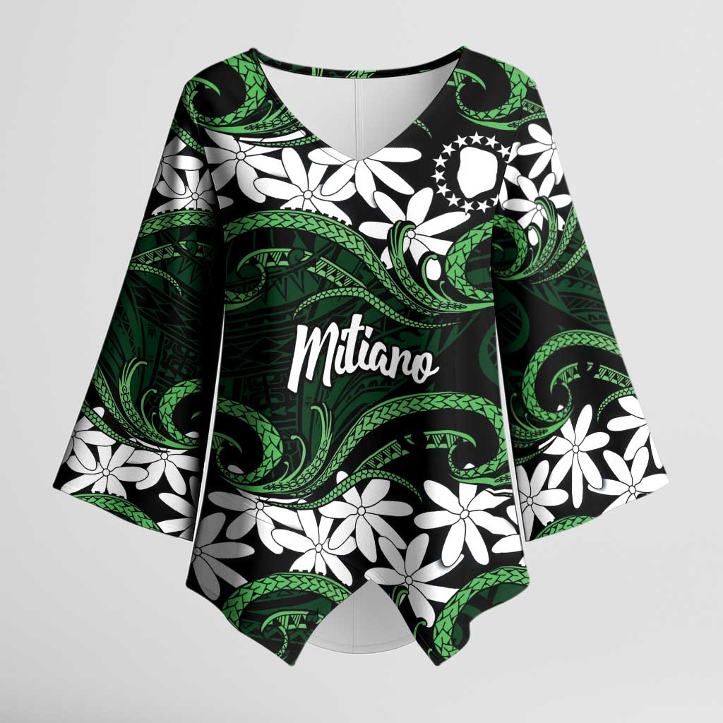Personalised Cook Islands Mitiaro Kimono Sleeve Blouse Tiare Maori Polynesian Waves Tattoo