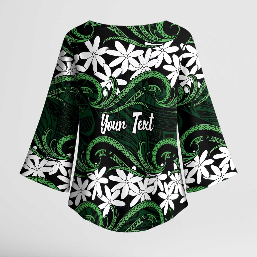 Personalised Cook Islands Mitiaro Kimono Sleeve Blouse Tiare Maori Polynesian Waves Tattoo
