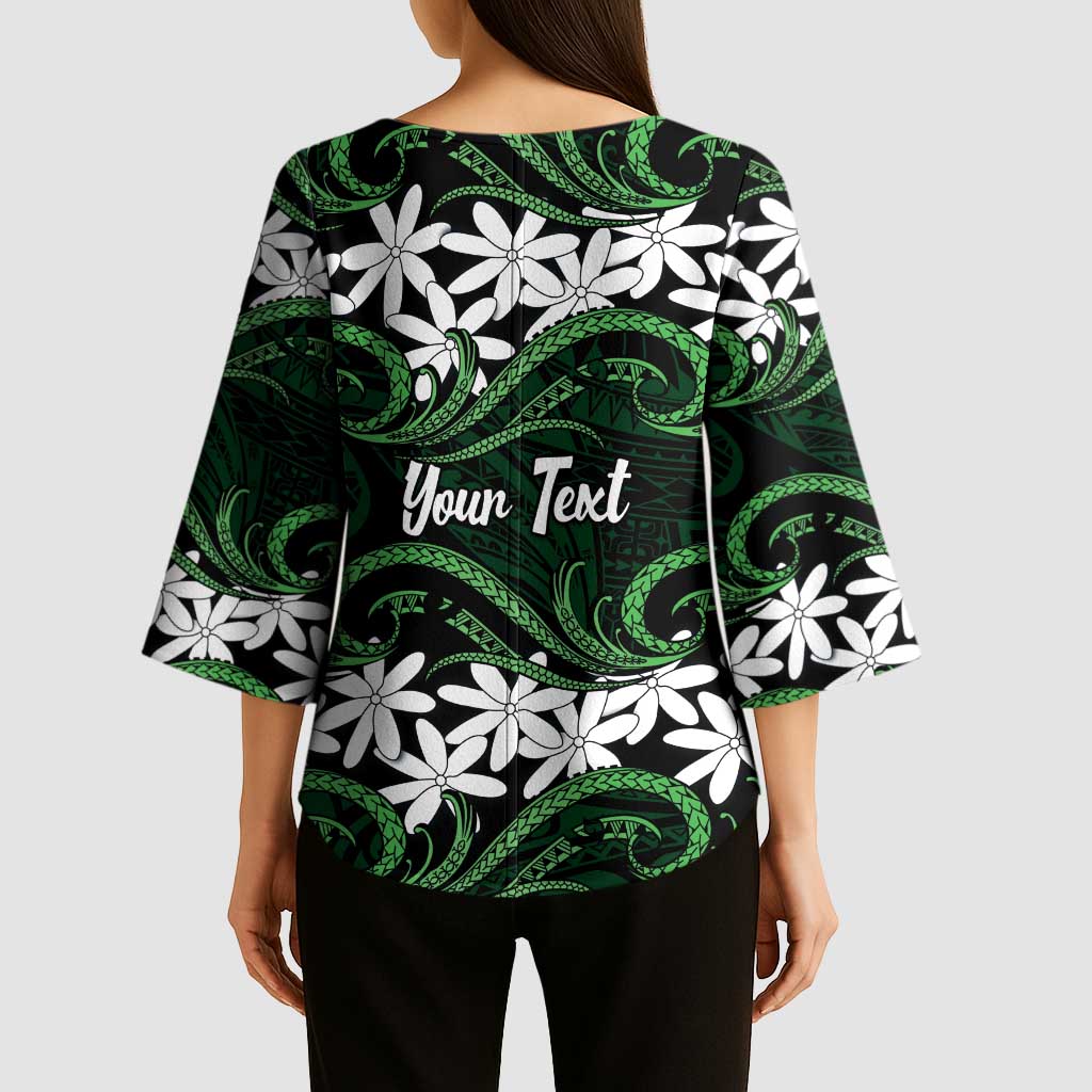 Personalised Cook Islands Mitiaro Kimono Sleeve Blouse Tiare Maori Polynesian Waves Tattoo