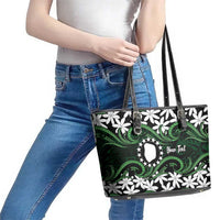 Personalised Cook Islands Mitiaro Leather Tote Bag Tiare Maori Polynesian Waves Tattoo