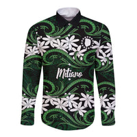 Personalised Cook Islands Mitiaro Long Sleeve Button Shirt Tiare Maori Polynesian Waves Tattoo