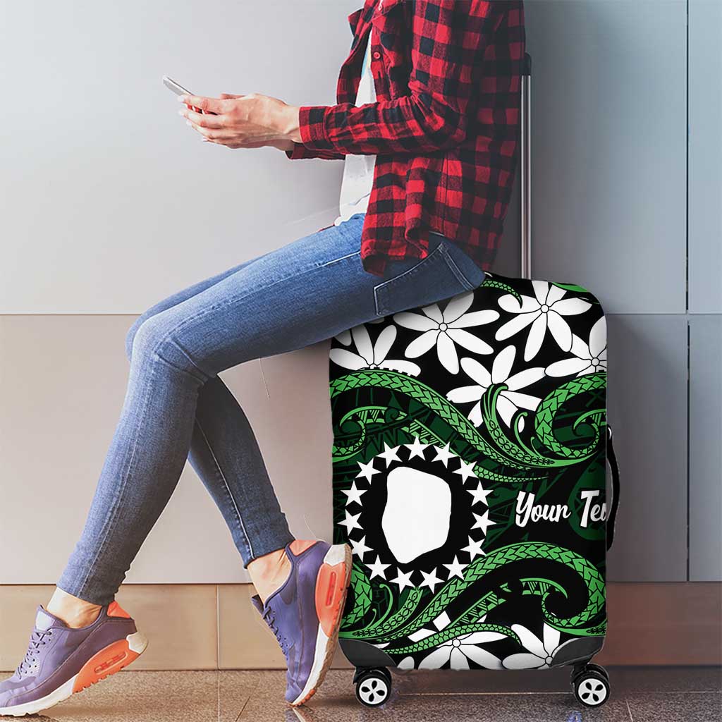 Personalised Cook Islands Mitiaro Luggage Cover Tiare Maori Polynesian Waves Tattoo