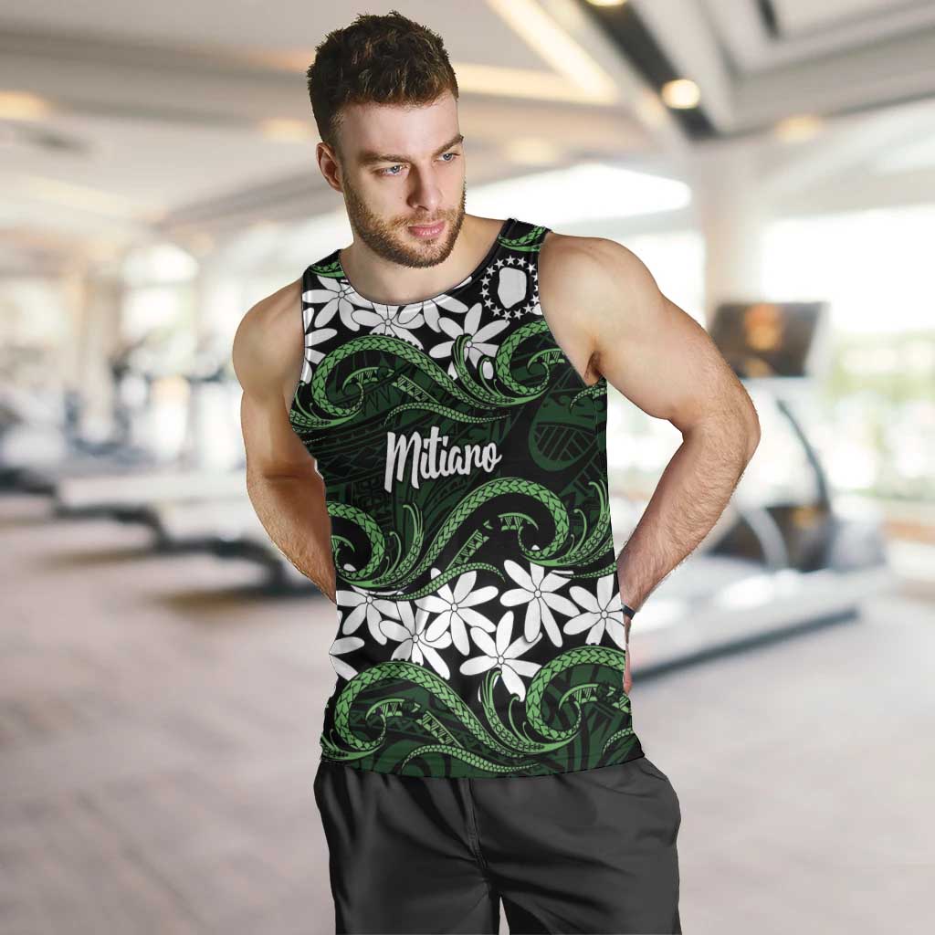 Personalised Cook Islands Mitiaro Men Tank Top Tiare Maori Polynesian Waves Tattoo LT14 Green - Polynesian Pride
