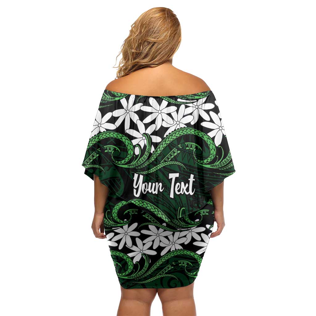Personalised Cook Islands Mitiaro Off Shoulder Short Dress Tiare Maori Polynesian Waves Tattoo