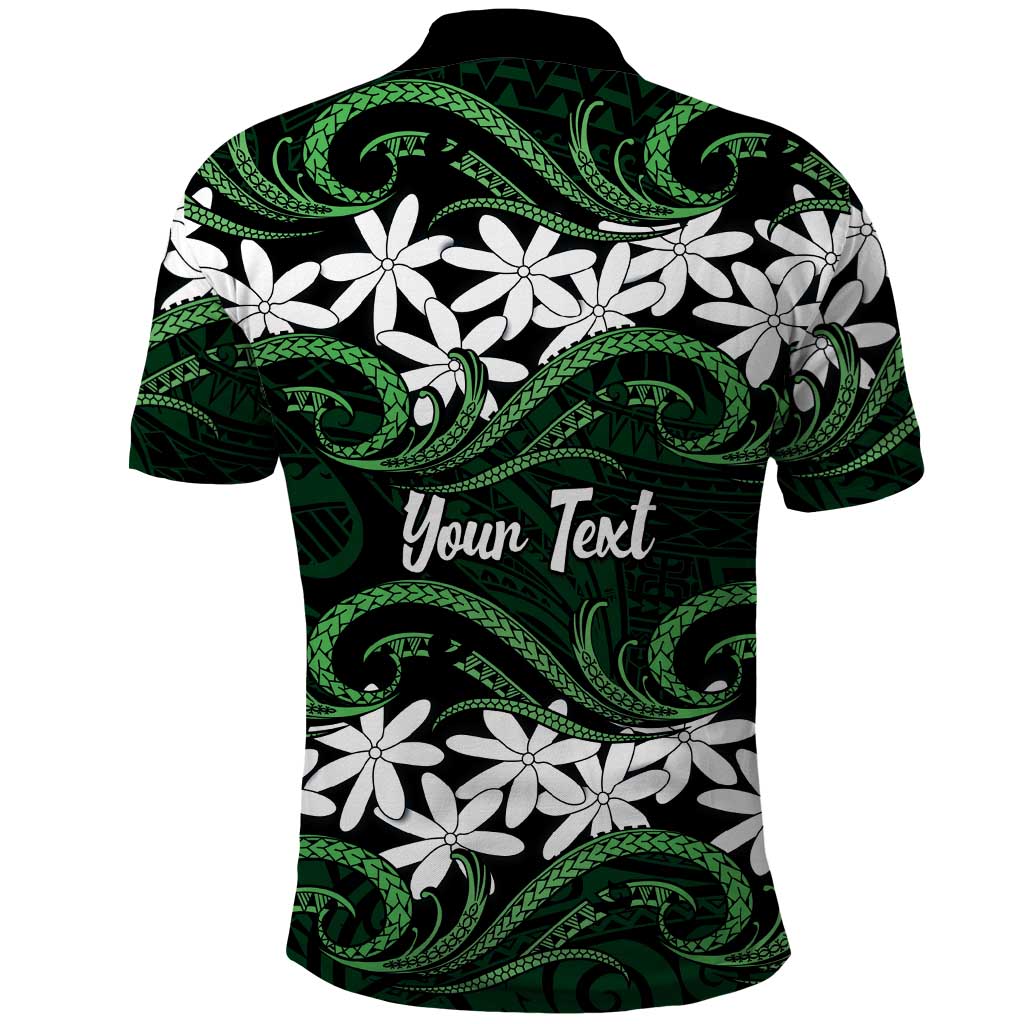 Personalised Cook Islands Mitiaro Polo Shirt Tiare Maori Polynesian Waves Tattoo