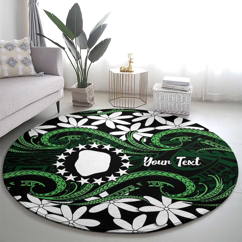 Personalised Cook Islands Mitiaro Round Carpet Tiare Maori Polynesian Waves Tattoo