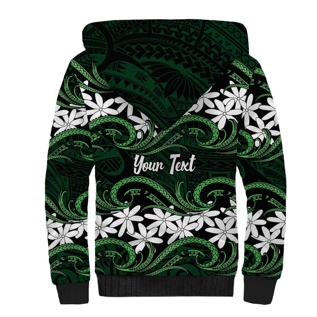 Personalised Cook Islands Mitiaro Sherpa Hoodie Tiare Maori Polynesian Waves Tattoo