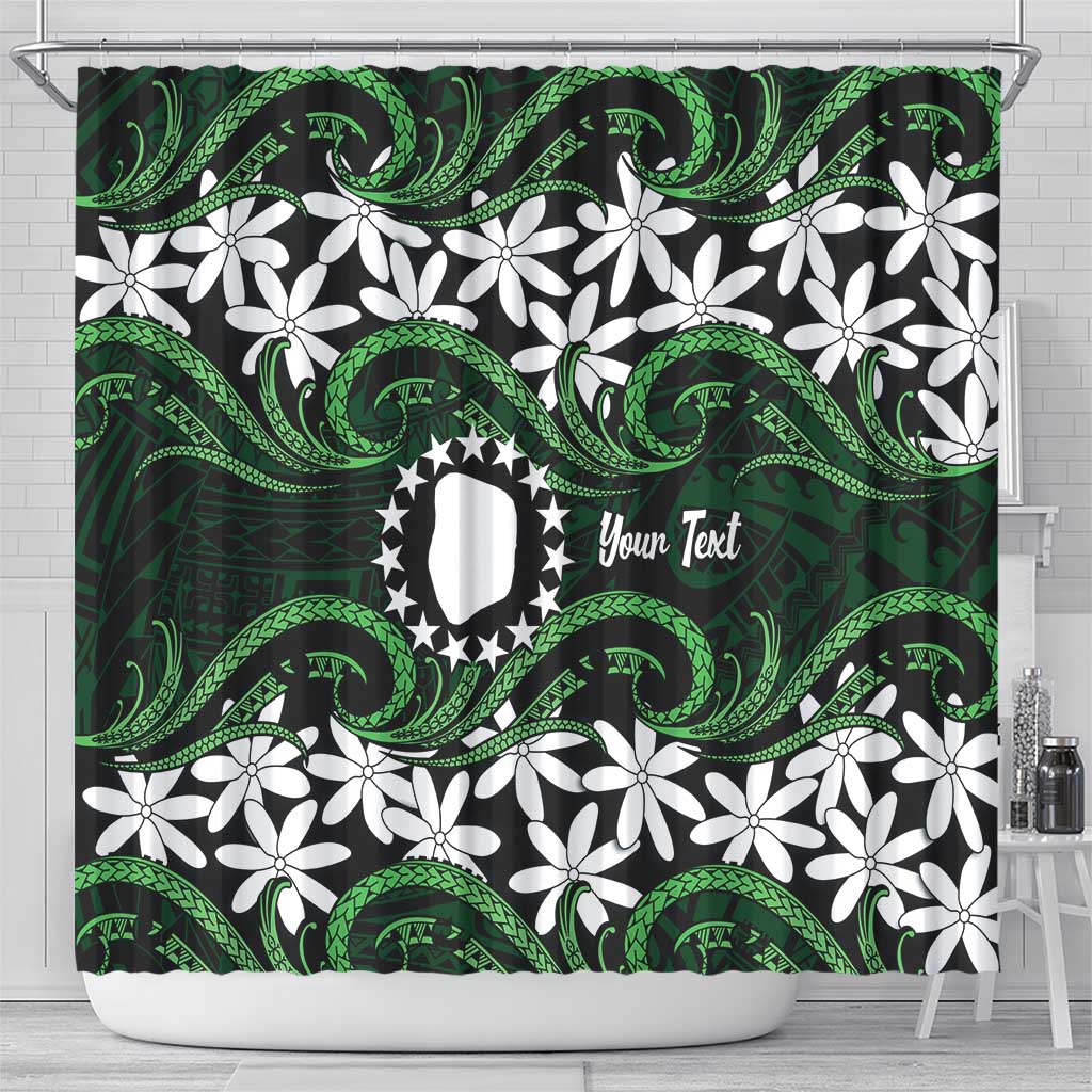 Personalised Cook Islands Mitiaro Shower Curtain Tiare Maori Polynesian Waves Tattoo