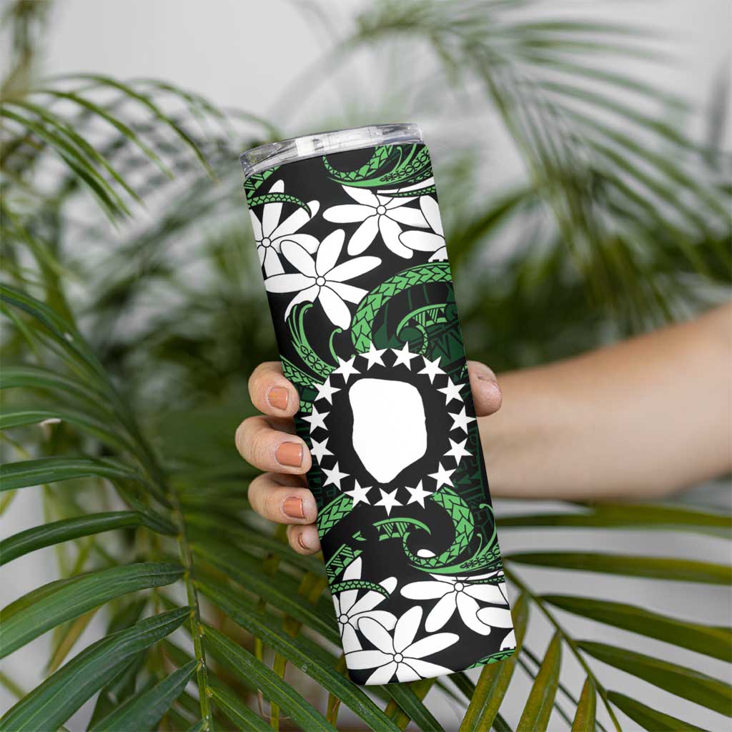 Personalised Cook Islands Mitiaro Skinny Tumbler Tiare Maori Polynesian Waves Tattoo