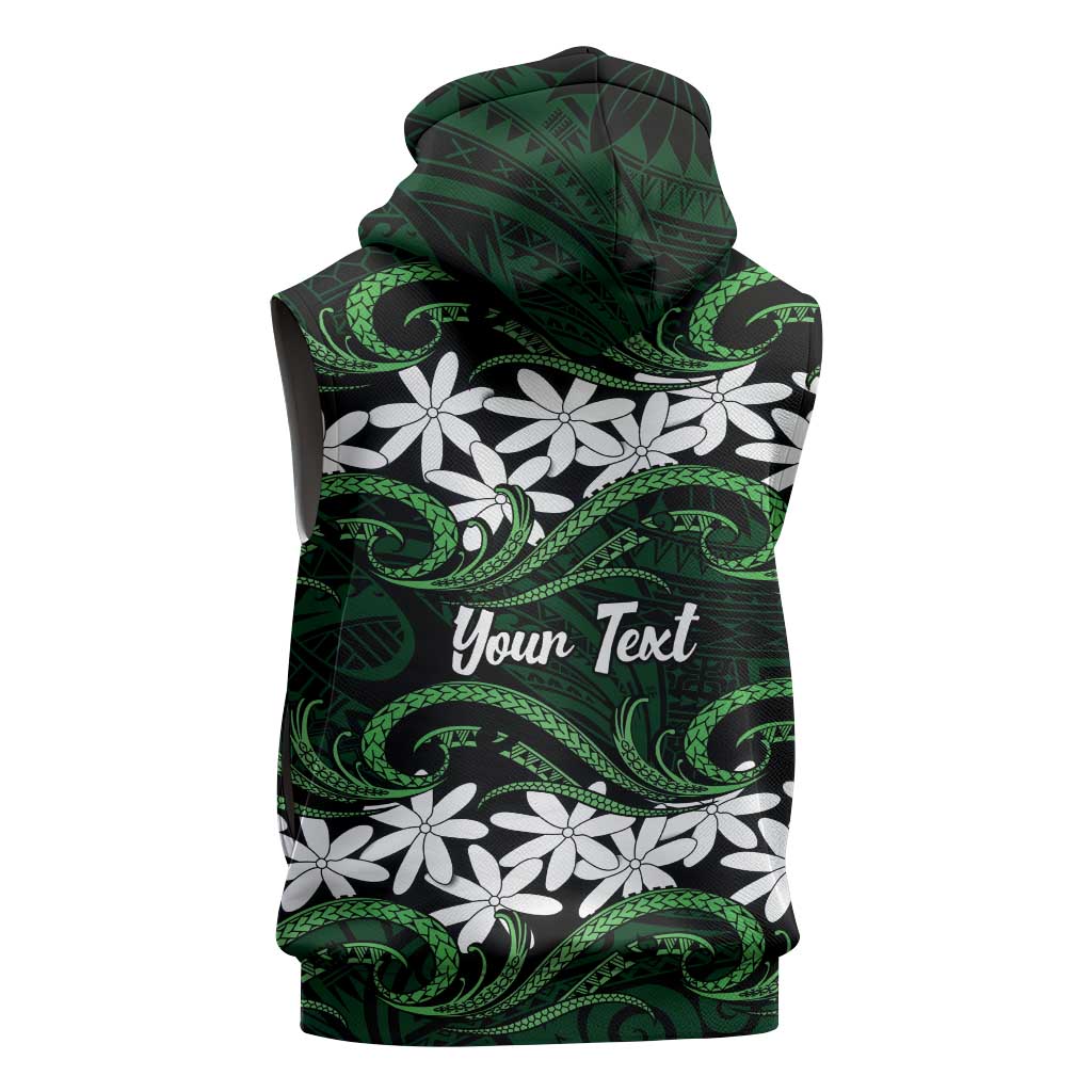 Personalised Cook Islands Mitiaro Sleeveless Hoodie Tiare Maori Polynesian Waves Tattoo