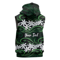 Personalised Cook Islands Mitiaro Sleeveless Hoodie Tiare Maori Polynesian Waves Tattoo