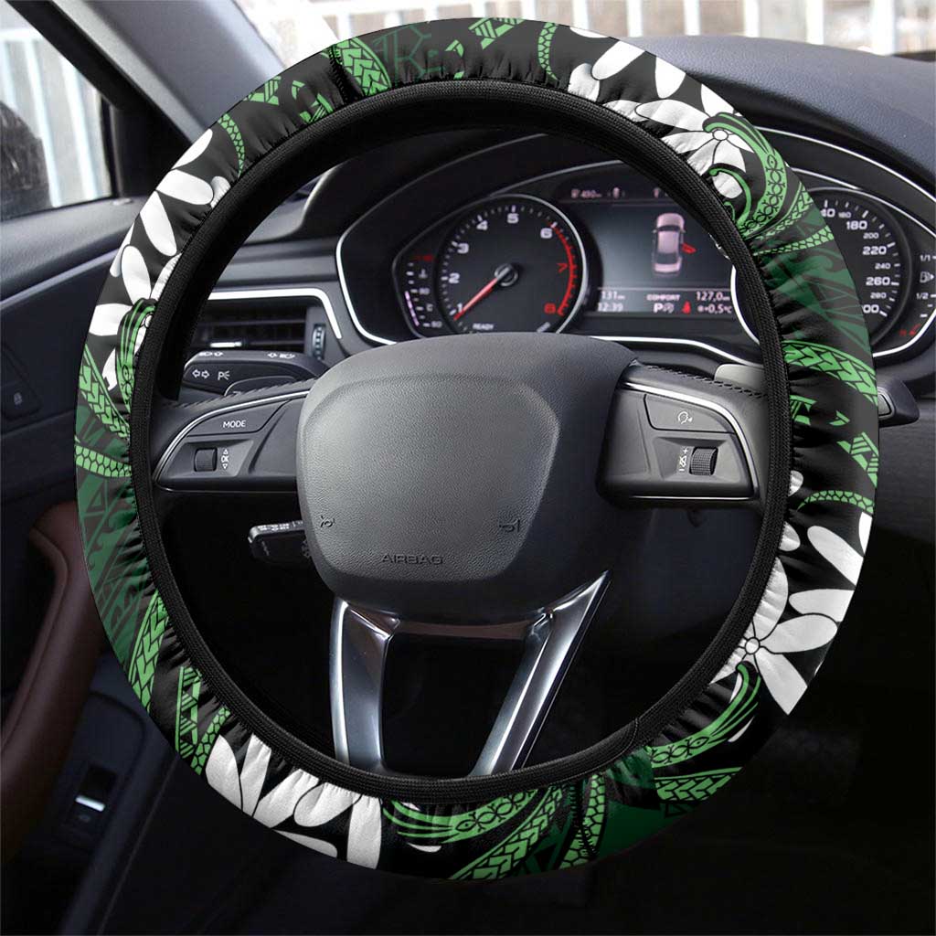 Cook Islands Mitiaro Steering Wheel Cover Tiare Maori Polynesian Waves Tattoo