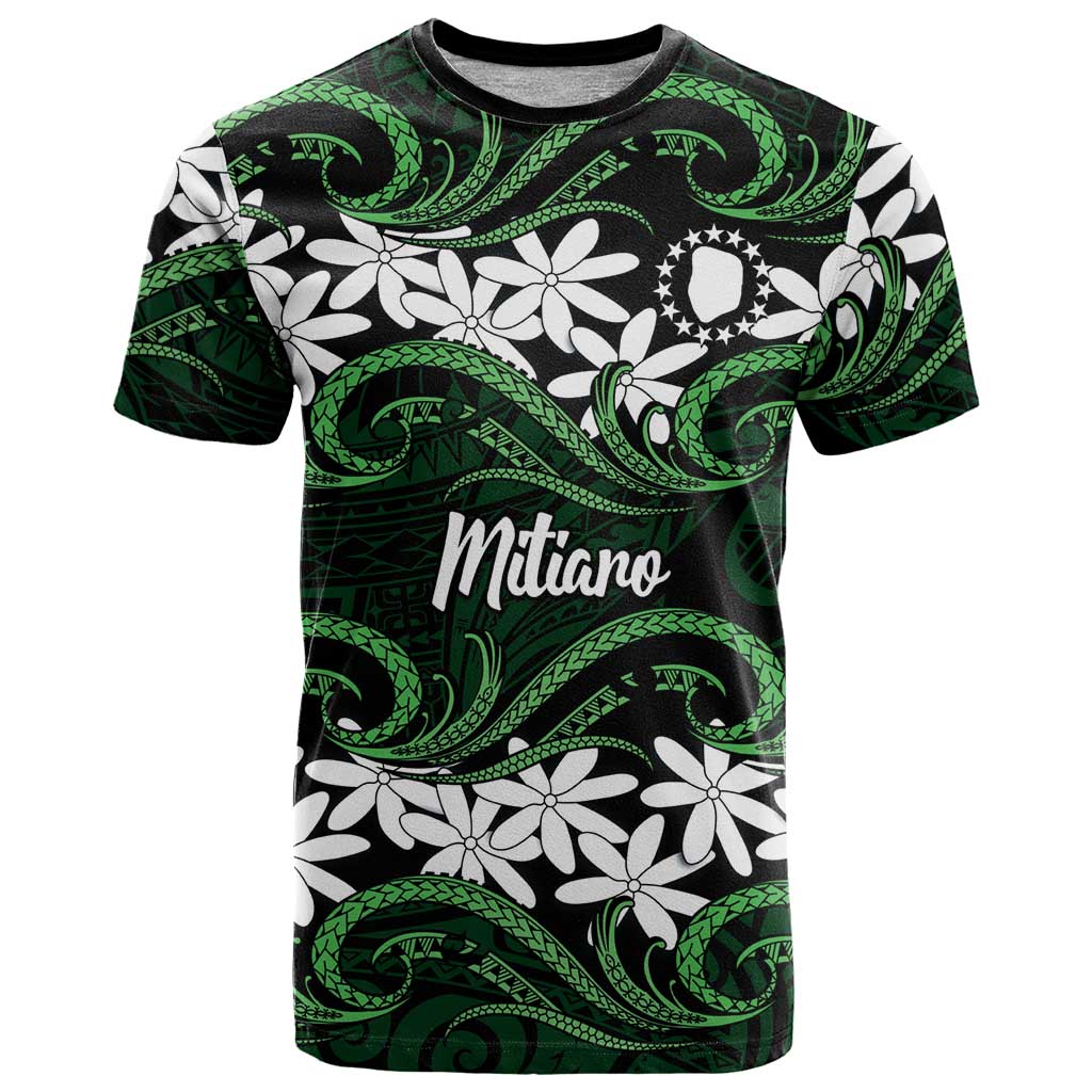 Personalised Cook Islands Mitiaro T Shirt Tiare Maori Polynesian Waves Tattoo LT14 Green - Polynesian Pride