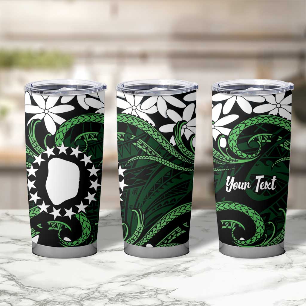 Personalised Cook Islands Mitiaro Tumbler Cup Tiare Maori Polynesian Waves Tattoo