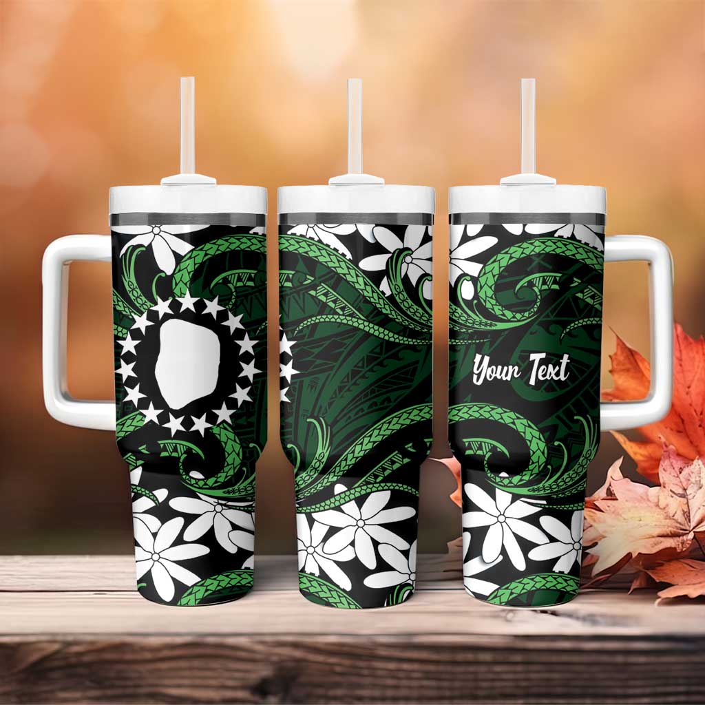 Personalised Cook Islands Mitiaro Tumbler With Handle Tiare Maori Polynesian Waves Tattoo