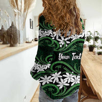 Personalised Cook Islands Mitiaro Women Casual Shirt Tiare Maori Polynesian Waves Tattoo LT14 - Polynesian Pride