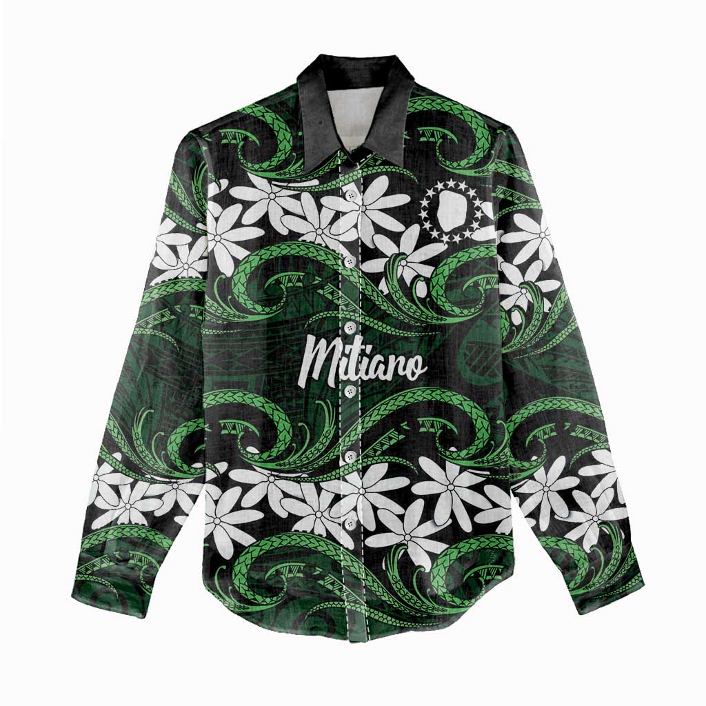 Personalised Cook Islands Mitiaro Women Casual Shirt Tiare Maori Polynesian Waves Tattoo LT14 - Polynesian Pride