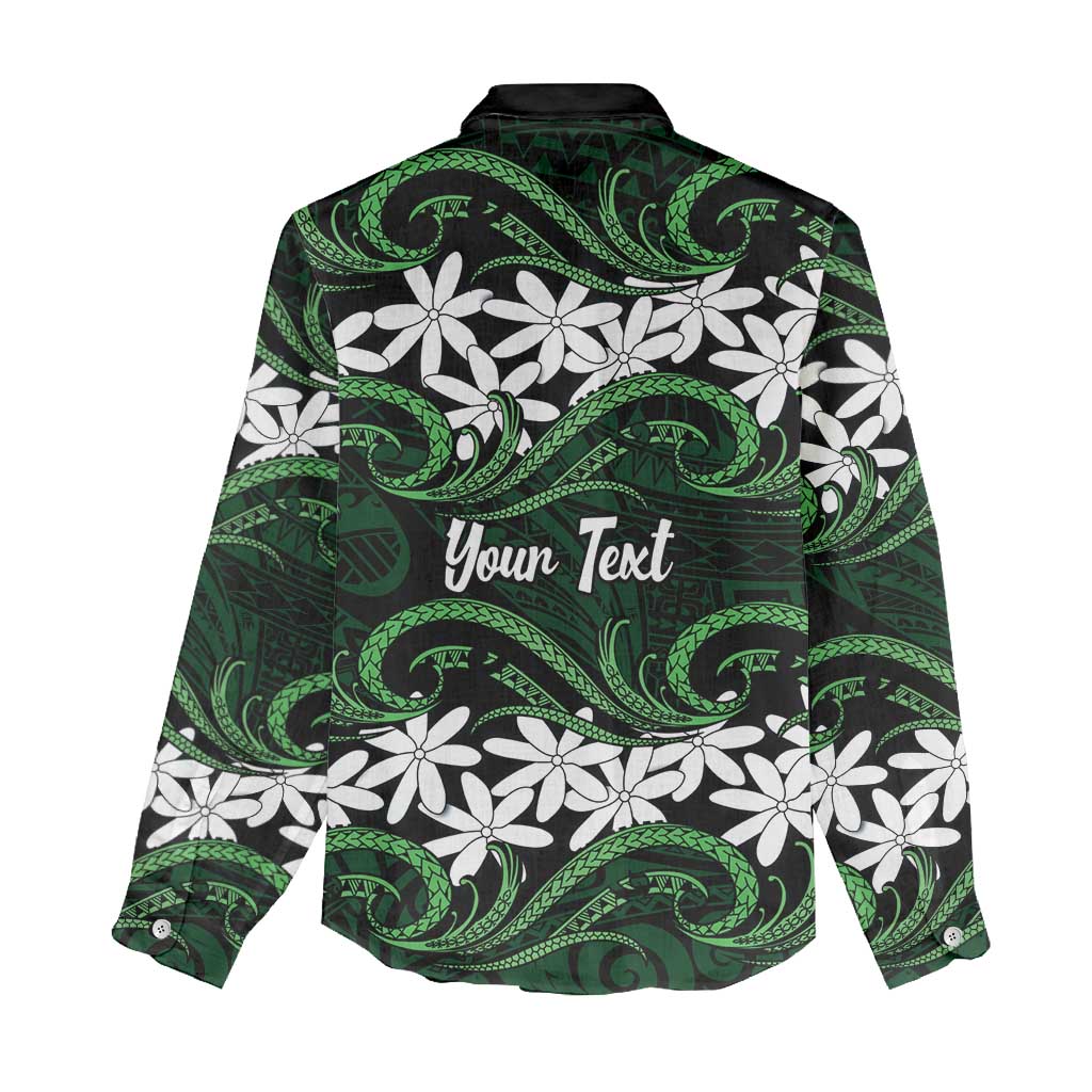 Personalised Cook Islands Mitiaro Women Casual Shirt Tiare Maori Polynesian Waves Tattoo LT14 - Polynesian Pride