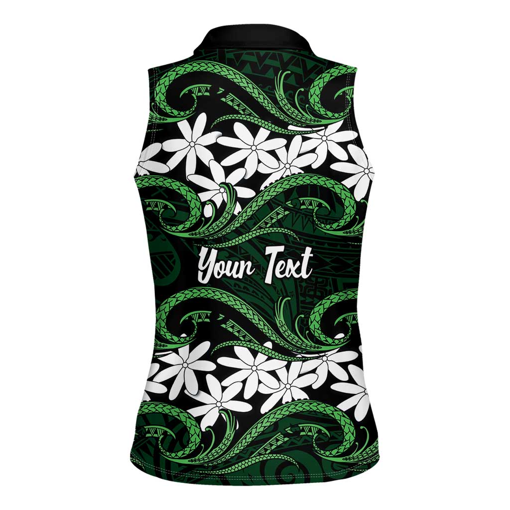 Personalised Cook Islands Mitiaro Women Sleeveless Polo Shirt Tiare Maori Polynesian Waves Tattoo