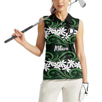 Personalised Cook Islands Mitiaro Women Sleeveless Polo Shirt Tiare Maori Polynesian Waves Tattoo