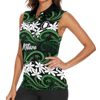 Personalised Cook Islands Mitiaro Women Sleeveless Polo Shirt Tiare Maori Polynesian Waves Tattoo