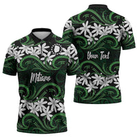 Personalised Cook Islands Mitiaro Zipper Polo Shirt Tiare Maori Polynesian Waves Tattoo