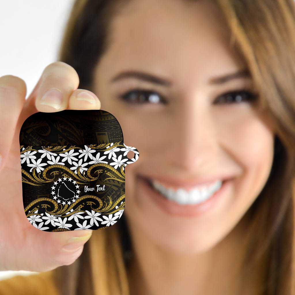 Personalised Cook Islands Manihiki AirPods Case Tiare Maori Polynesian Waves Tattoo
