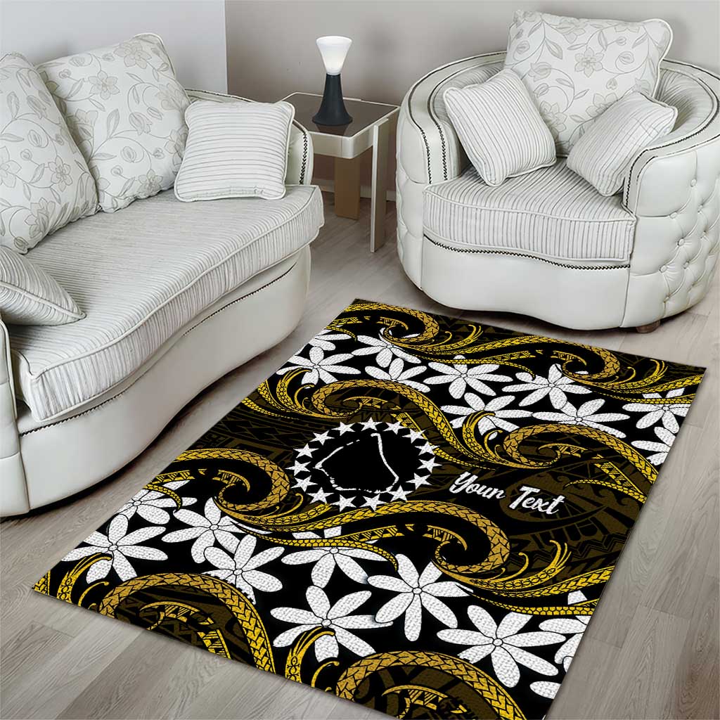 Personalised Cook Islands Manihiki Area Rug Tiare Maori Polynesian Waves Tattoo