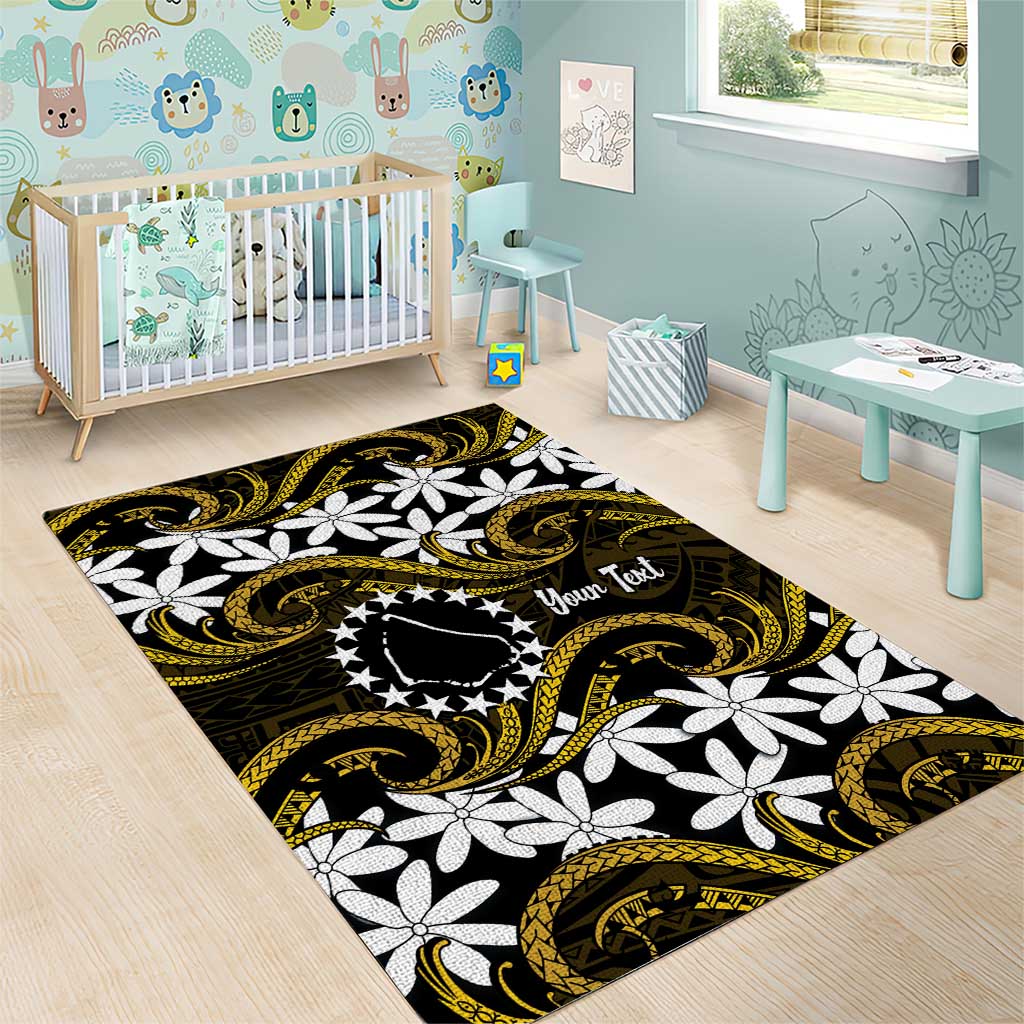 Personalised Cook Islands Manihiki Area Rug Tiare Maori Polynesian Waves Tattoo