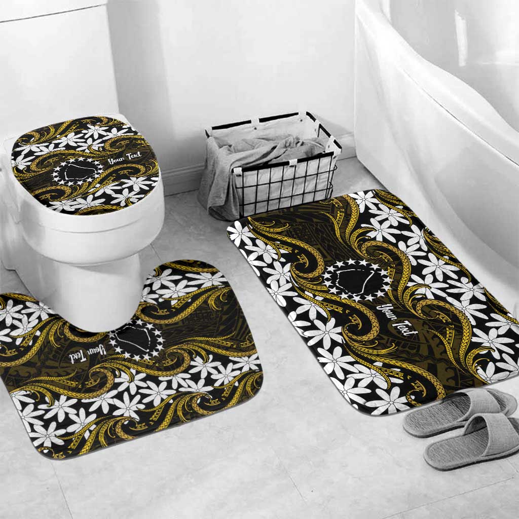 Personalised Cook Islands Manihiki Bathroom Set Tiare Maori Polynesian Waves Tattoo LT14 Mat Set Only (3 pcs) One Size Gold - Polynesian Pride
