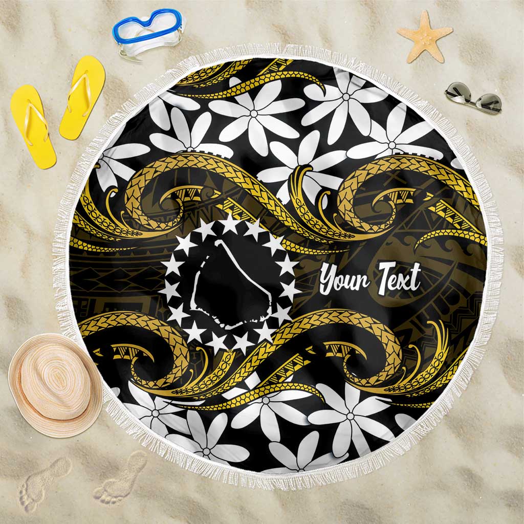 Personalised Cook Islands Manihiki Beach Blanket Tiare Maori Polynesian Waves Tattoo